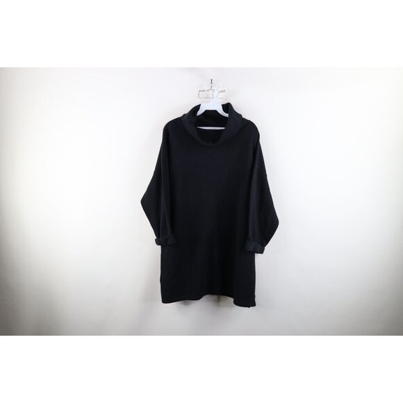 Vtg 90s Express Womens Medium Blank Baggy Thermal Ribbed Knit Turtleneck T-Shirt - Picture 1 of 11
